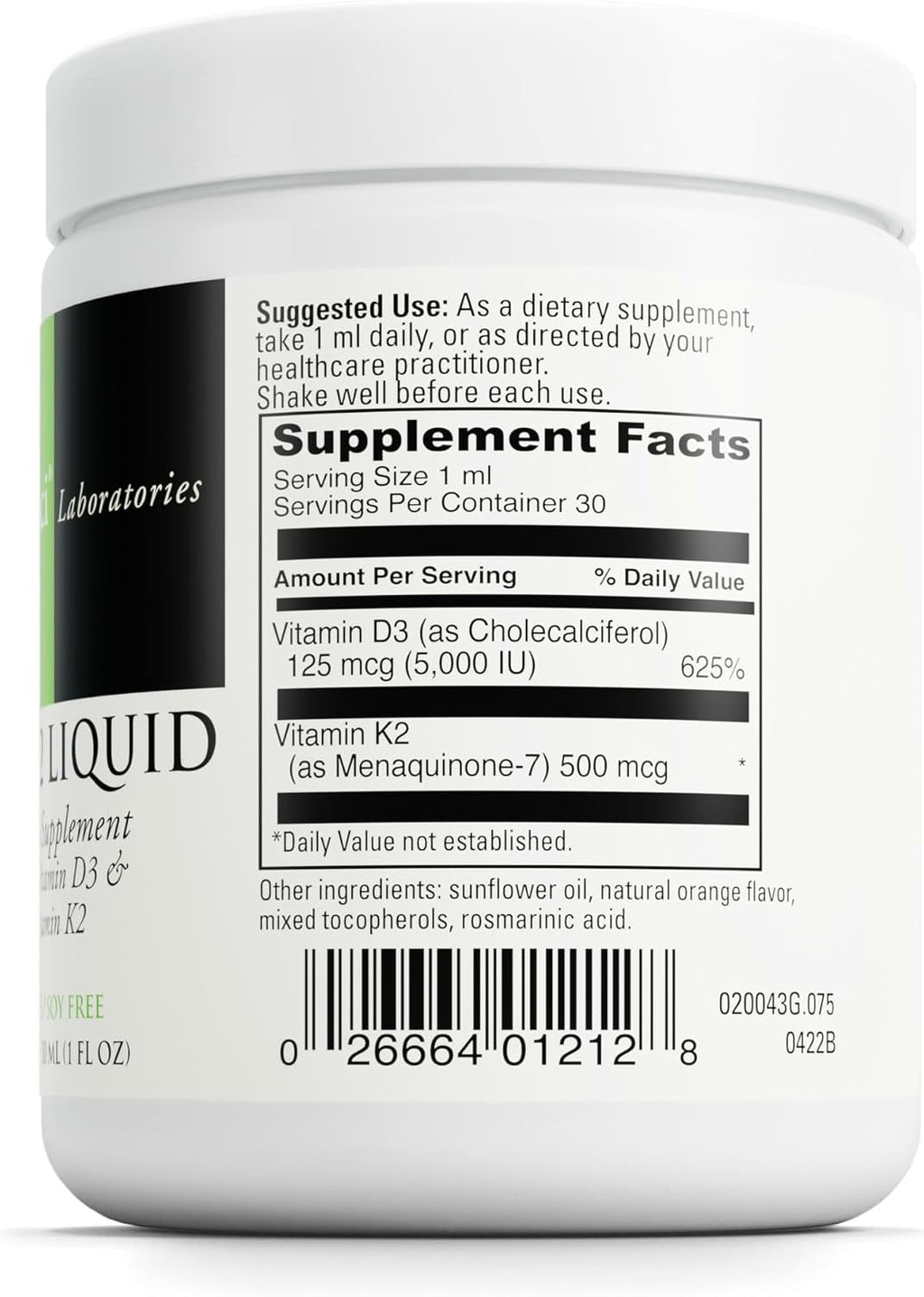 DaVinci Labs D3/K2 Líquido - Vitamina D3 y K2 MK-7, 30 mL