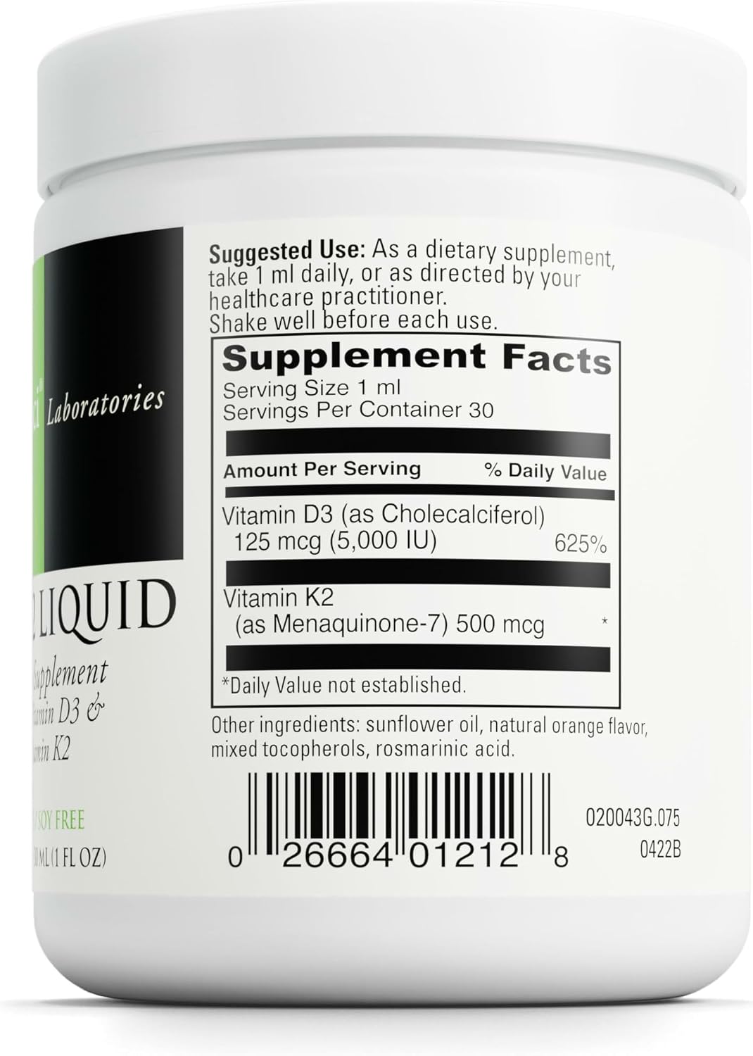 DaVinci Labs D3/K2 Líquido - Vitamina D3 y K2 MK-7, 30 mL