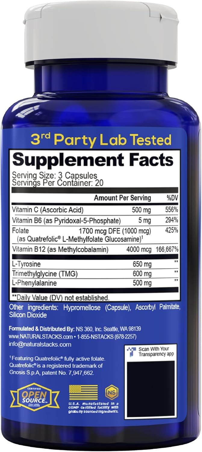 Natural Stacks Dopamine Brain Food - 650mg L-Tirosina - 60 Cápsulas