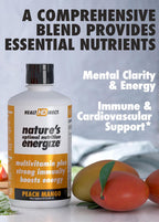 HEALTH DIRECT - Nature's Optimal Nutrition Energize Líquido Multivitamínico Superfood - 140+ Nutrientes - Claridad Mental y Energía - Apoyo Inmunológico y Cardiovascular – 30 Dosis – Melocotón Mango