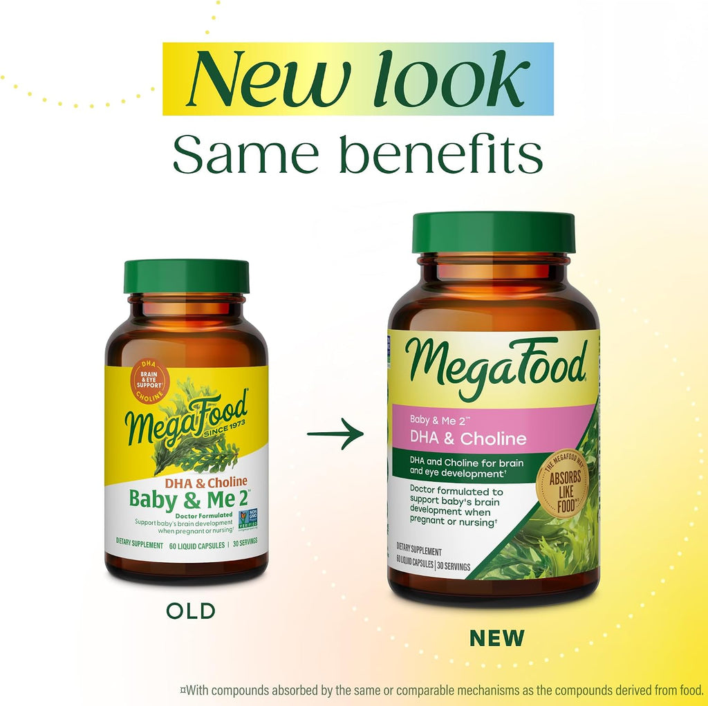 MegaFood Baby & Me 2 Prenatal DHA y Colina, 60 Cápsulas