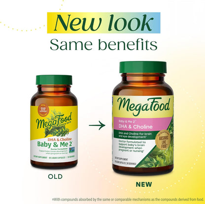 MegaFood Baby & Me 2 Prenatal DHA y Colina, 60 Cápsulas – Image 2
