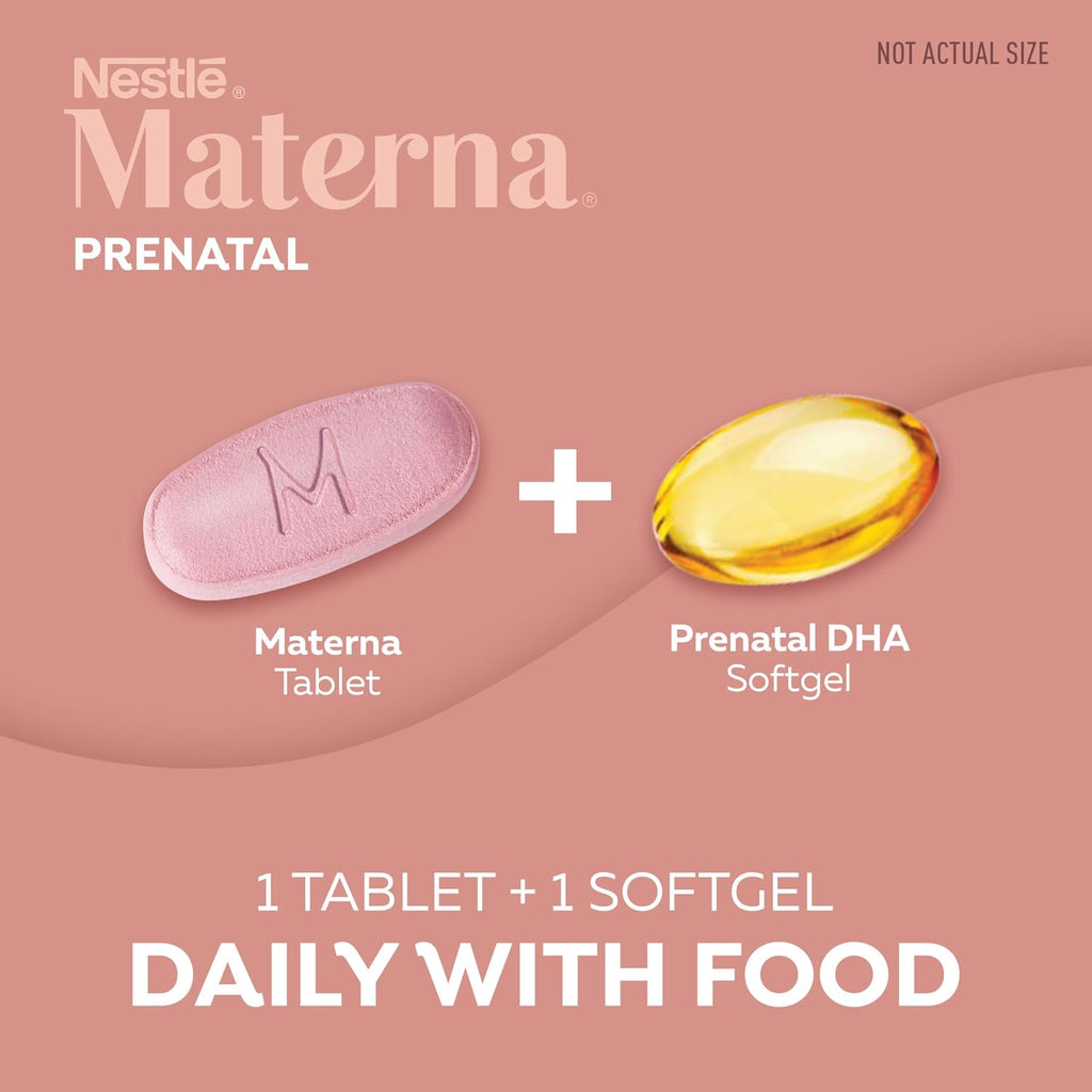 NESTLÉ Materna Multivitamínico Prenatal con DHA y Ácido Fólico - 60 Comprimidos + 60 Perlas