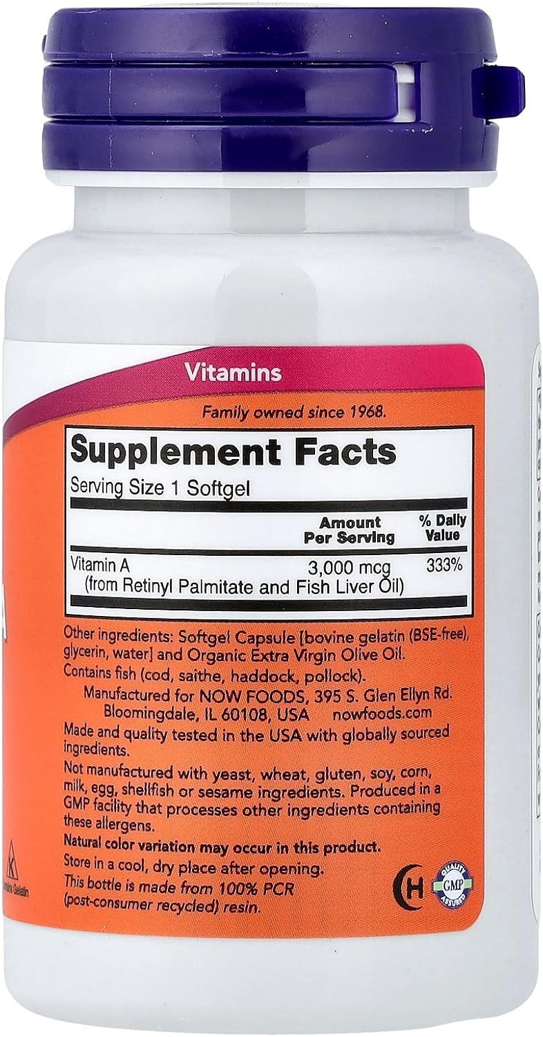 NOW Foods Vitamin A 10,000 IU, 100 Softgels