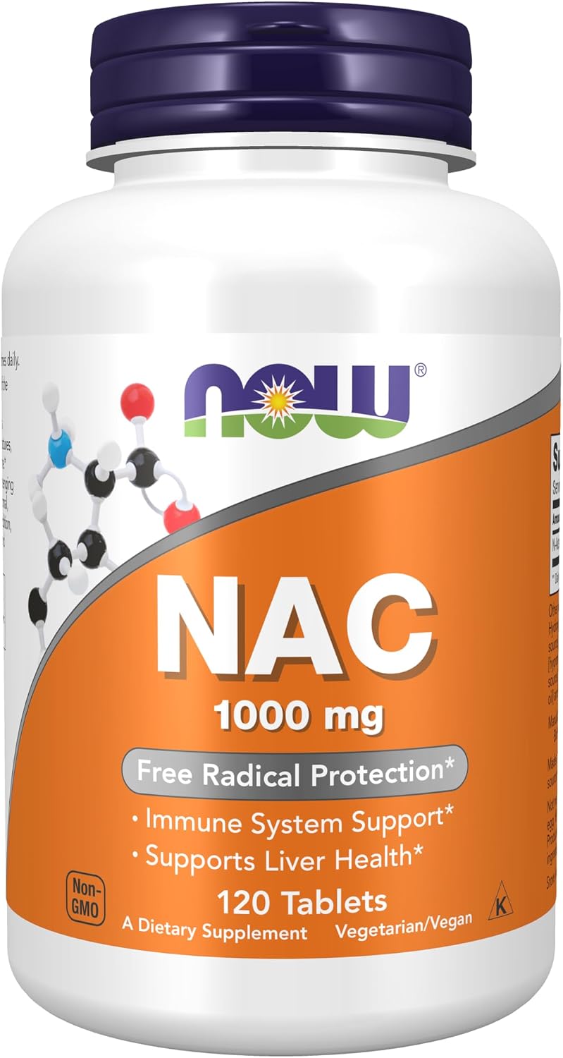 NOW Foods Suplemento de NAC (N-Acetil-Cisteína) 1000 mg, 120 Comprimidos