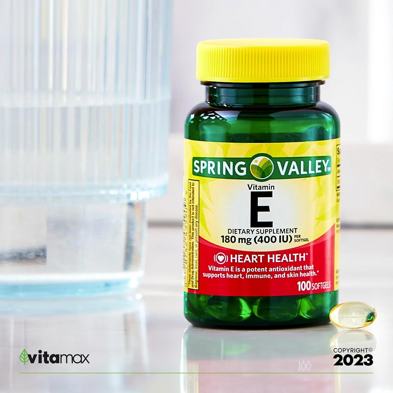 Spring Valley Vitamina E 400 UI (180 mg) - 100 Cápsulas Blandas + Guía VitaMax