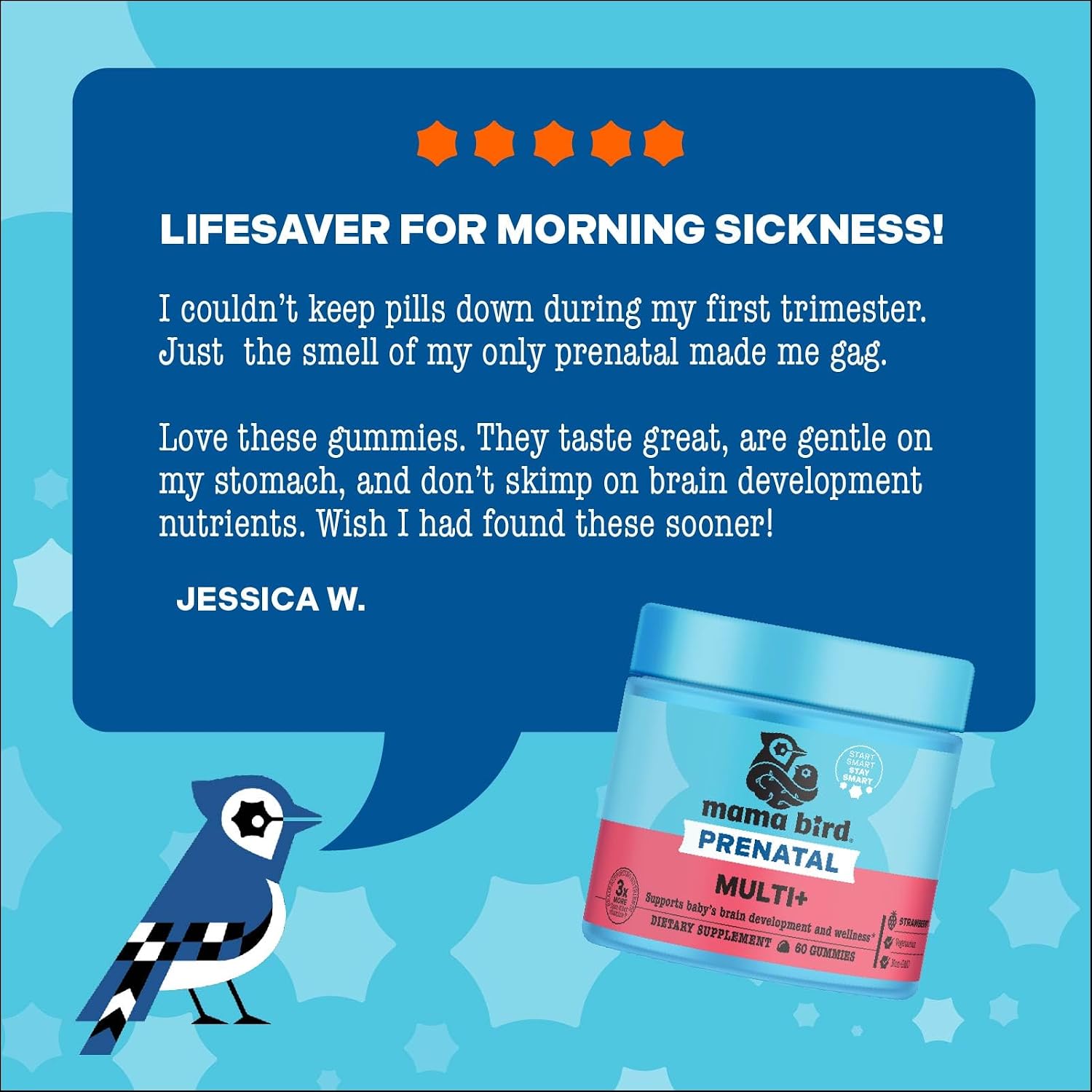 Best Nest Wellness Mama Bird - Multi+ Gominolas Prenatales (30 Dosis) Multivitamínico sin Hierro - Sabor Fresa - Metilfolato - Vegano y Sin Gluten
