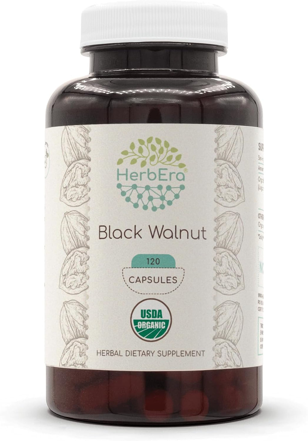HerbEra Black Walnut 500 mg - Cápsulas Veganas Orgánicas USDA - Apoyo Digestivo y Antioxidante (120 Cápsulas)
