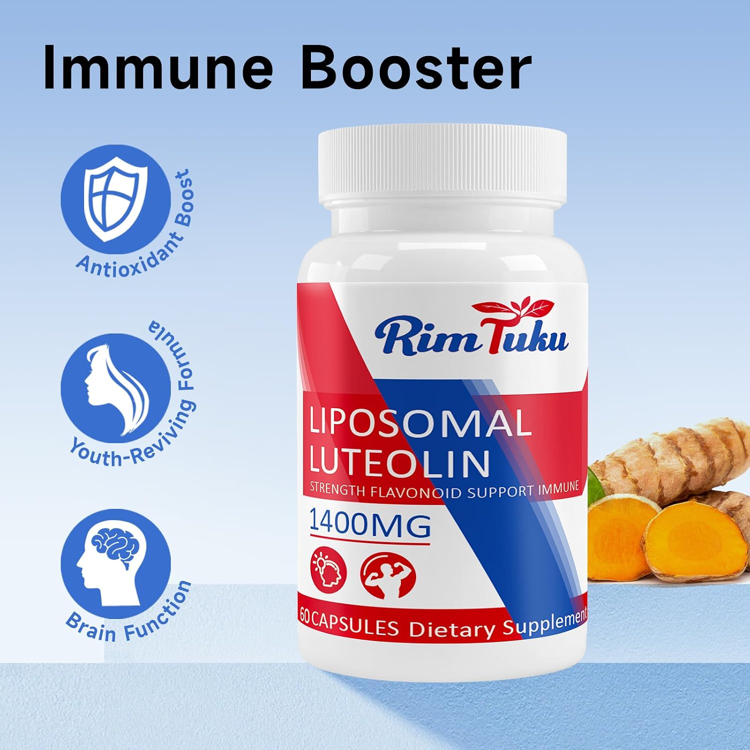 RimTuku Luteolina Liposomal 1400mg - 120 Cápsulas - Alta Absorción, Antioxidante, Vegano