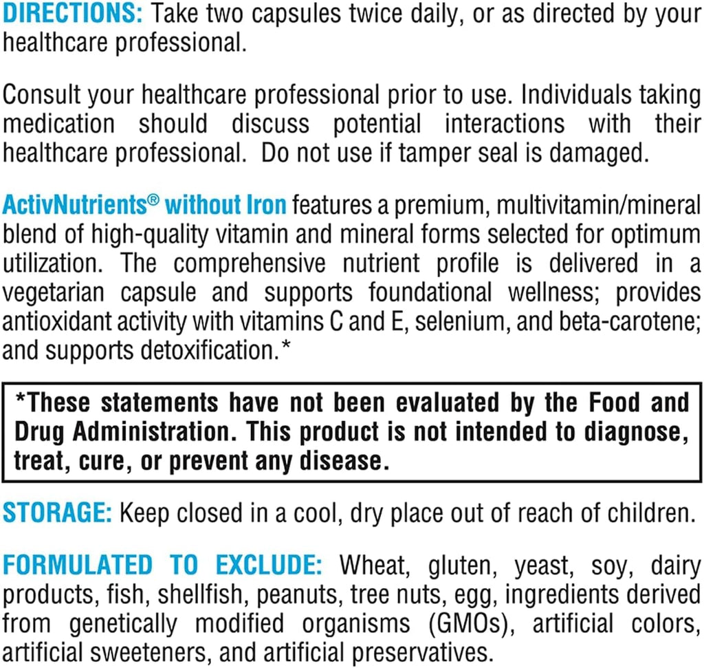 XYMOGEN ActivNutrients Iron-Free - Multivitamínico sin Hierro - 120 Comprimidos