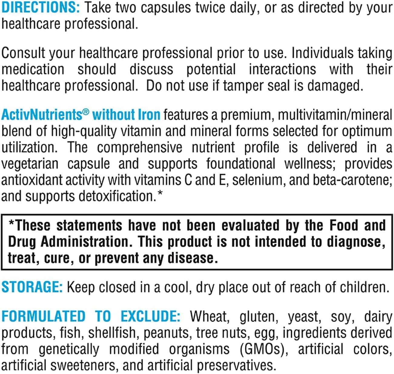 XYMOGEN ActivNutrients Iron-Free - Multivitamínico sin Hierro - 120 Comprimidos
