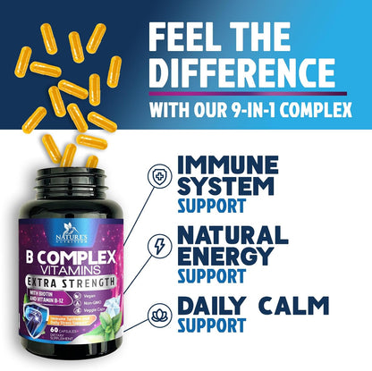 Nature's Nutrition Complejo B-100 Completo - Cápsulas con Vitaminas B12, B6, C, Biotina y Folato - 60 Cápsulas – Image 5