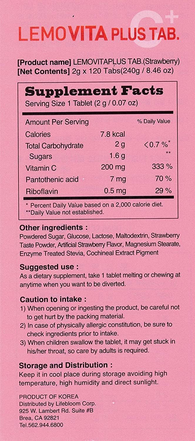LemoVita C Plus Comprimidos masticables sabor fresa, 120 comprimidos (Paquete de 2)