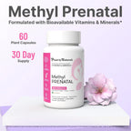 Power By Naturals Methyl Prenatal con Probióticos – Vitaminas prenatales con hierro, metilfolato, B12 y 28 nutrientes y botánicos – Vegano, sin gluten – 60 cápsulas (1 mes)
