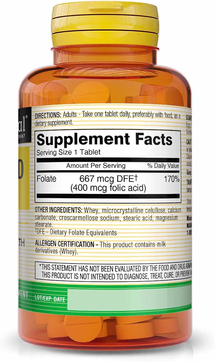 Mason Natural Ácido Fólico 400 mcg, 100 Comprimidos (Pack de 3)
