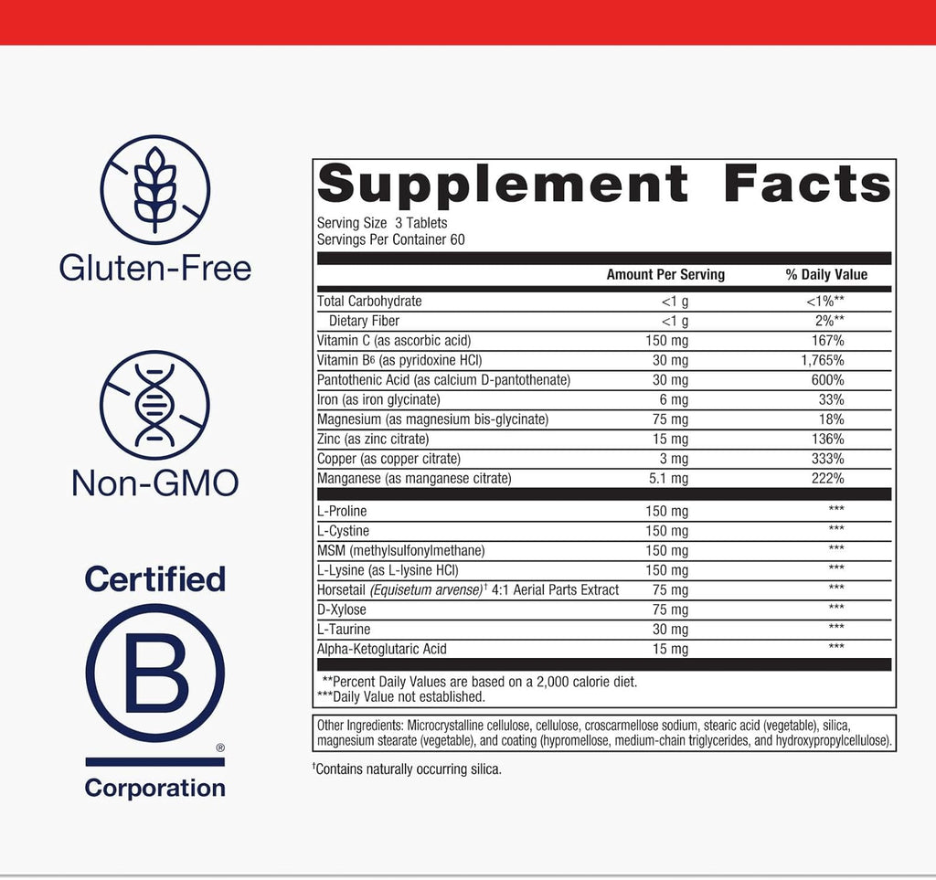 Metagenics Collagenics - Nutrientes para la formación de colágeno - Con L-Prolina, L-Lisina, Vitamina C, Manganeso y Zinc - Apoyo para articulaciones, piel y tejido conectivo - Sin gluten, No GMO