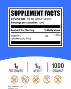BulkSupplements.com Polvo de Ácido Ascórbico - Suplemento de Vitamina C, Apoyo Inmunológico - Ácido Ascórbico de Grado Alimentario, Sin Gluten, 1 g por Porción, 1 kg (2,2 lb) (Paquete de 1)