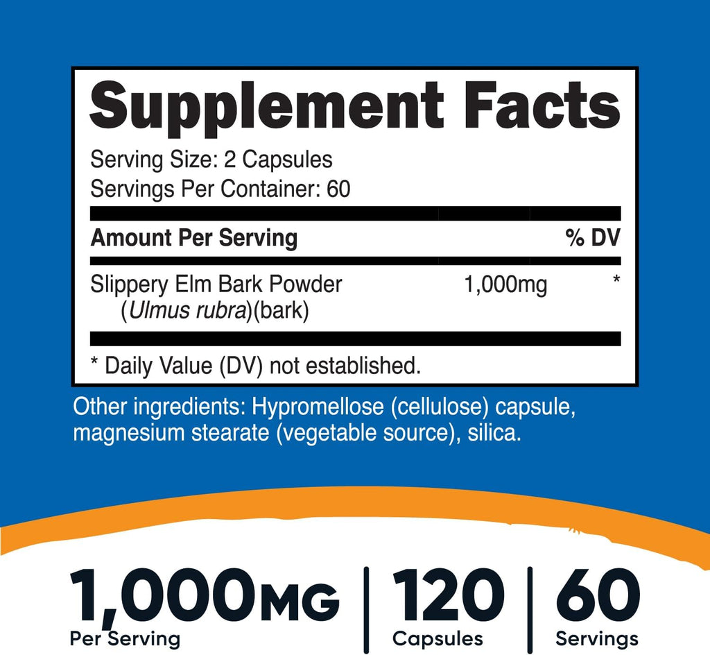 Nutricost Corteza de Olmo en Cápsulas - 1000mg por Ración, 120 Cápsulas - No-GMO, Sin Gluten, Vegetariano