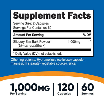 Nutricost Corteza de Olmo en Cápsulas - 1000mg por Ración, 120 Cápsulas - No-GMO, Sin Gluten, Vegetariano – Image 2