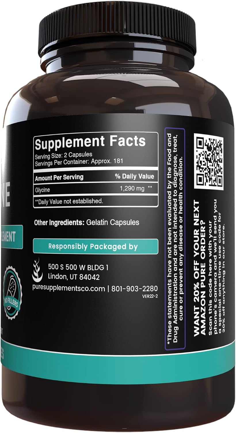PURE ORIGINAL INGREDIENTS Glicina (365 Cápsulas) - Sin Magnesio, Sin Rellenos, Siempre Puro