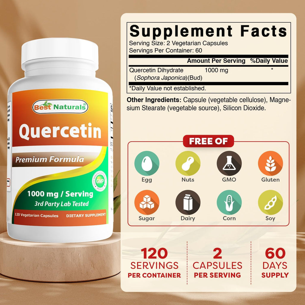 Best Naturals Quercetina 1000 mg - 120 Cápsulas Veganas (Pack de 3)