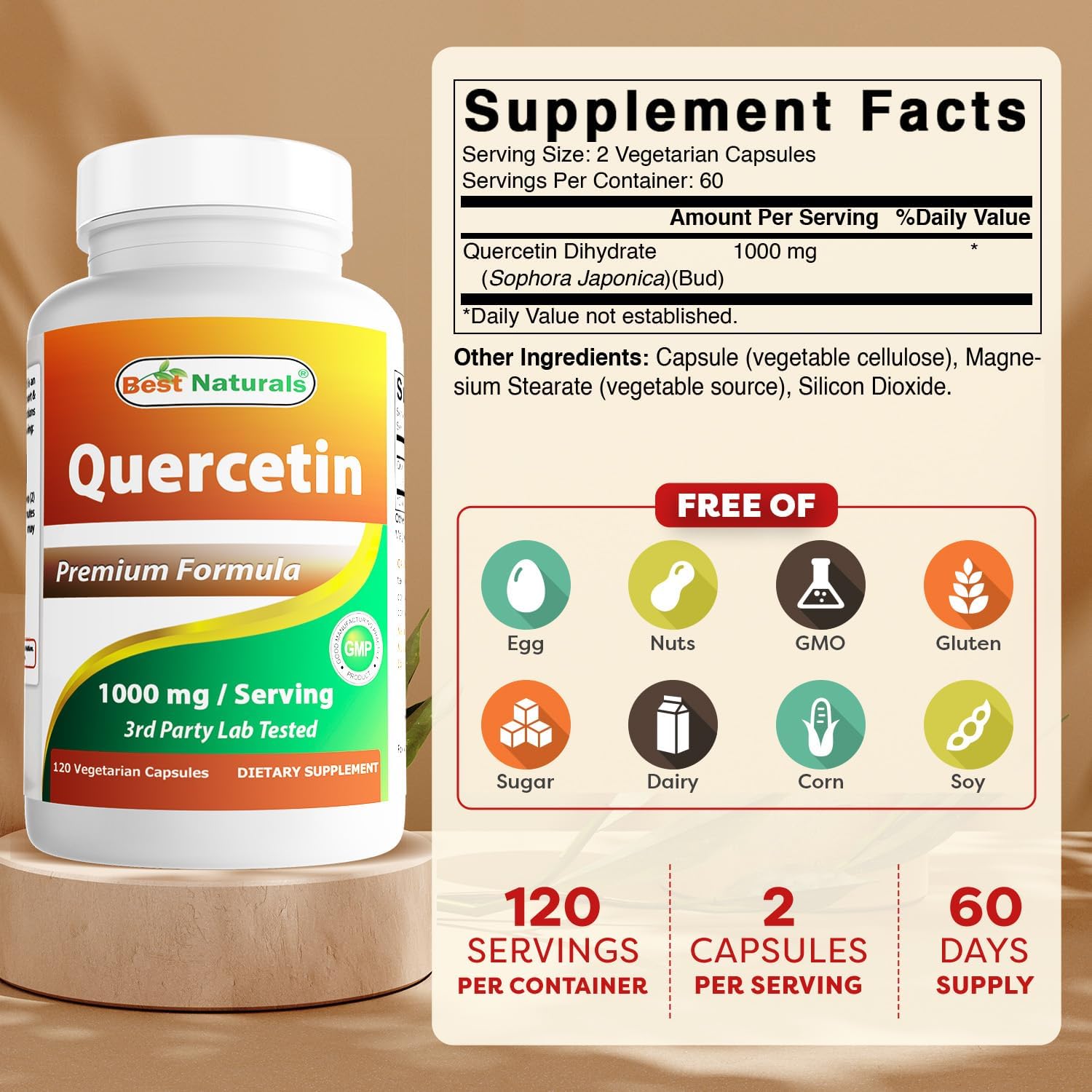 Best Naturals Quercetina 1000 mg - 120 Cápsulas Veganas (Pack de 3)