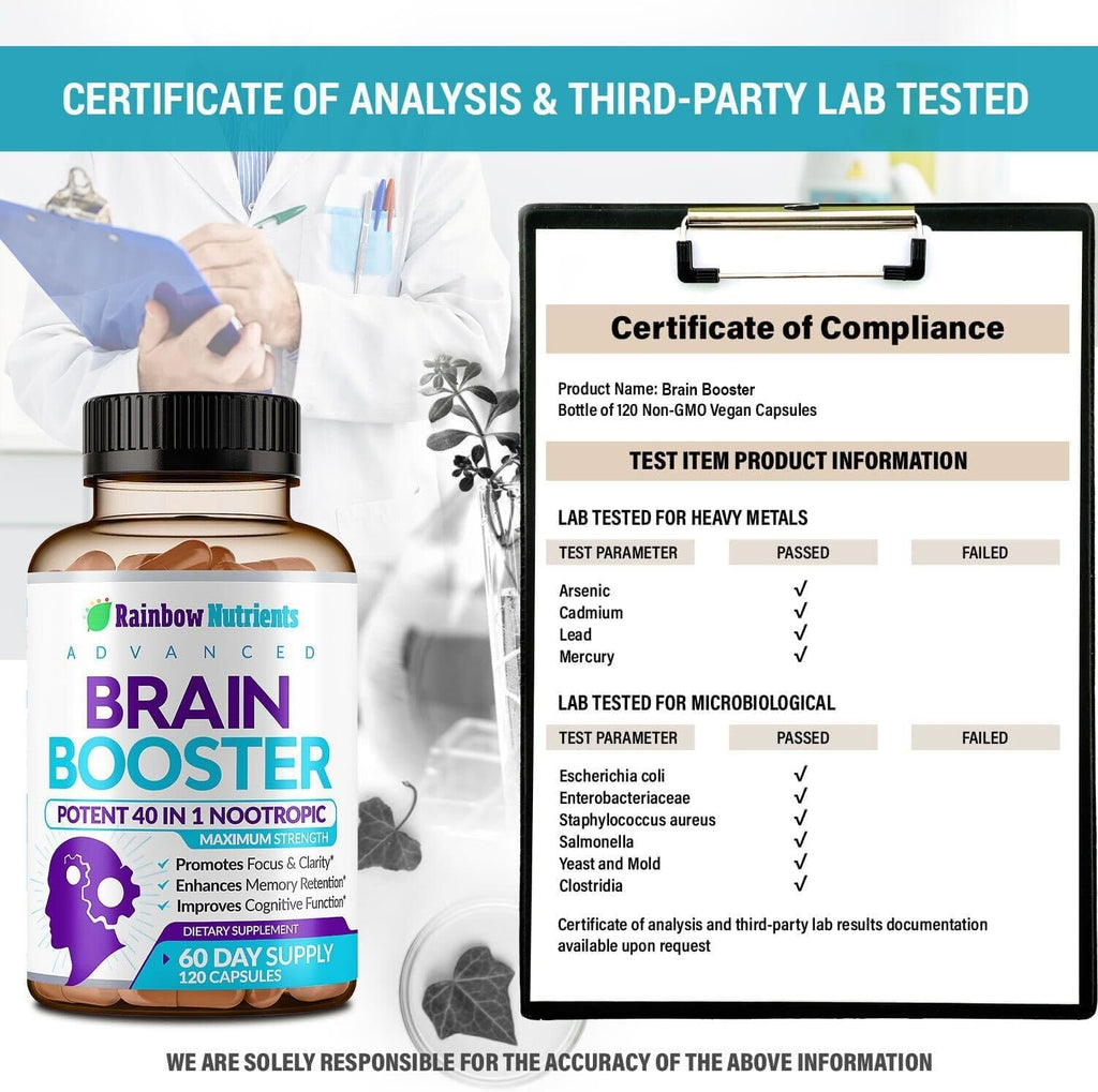 40-en-1 Brain Booster – Complemento Nootrópico para Memoria y Enfoque, 120 Cápsulas