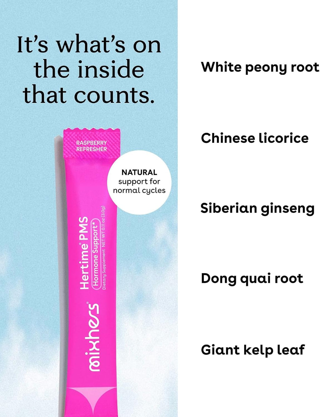 Hertime PMS - Apoya un Ciclo Menstrual Saludable - con Minerales, Raíz de Peonía, Ginseng Siberiano - Sin Azúcar - 15 Sobres - Limonada de Frambuesa