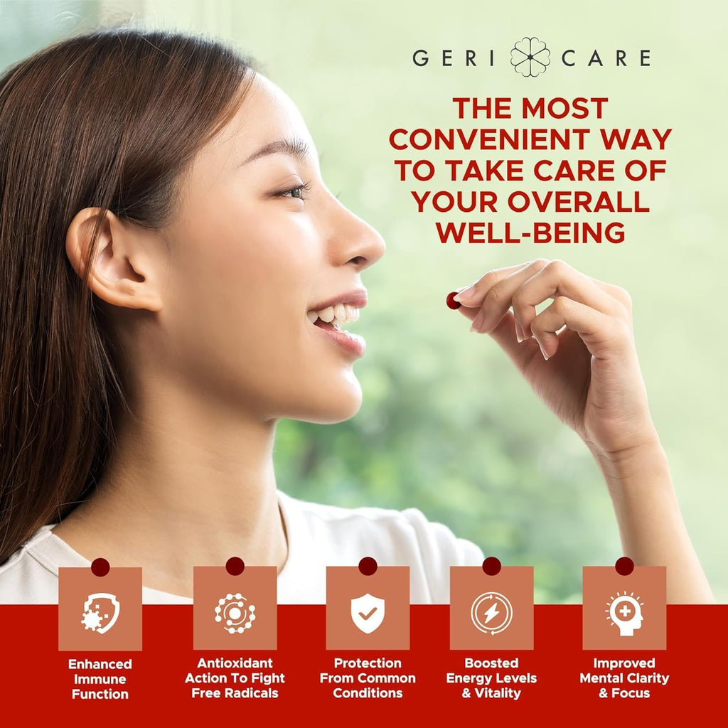 GeriCare One-Daily Multi-Vitamina Tableta, 100 unidades Suplemento multivitamínico para adultos | Suplemento dietético fácil de tomar con vitaminas A, C, D3, B, calcio | Complejo de vitaminas y minerales (paquete de 2)