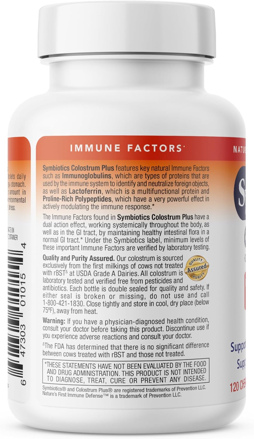 Symbiotics Naturade Colostrum Masticable - 120 Comprimidos (Naranja Crema)