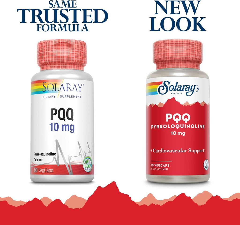 SOLARAY PQQ 10 mg, Suplemento de Pirroloquinolina Quinona, Apoyo a la Función Celular, Cardíaca y Cognitiva, 30 Cápsulas Vegetales