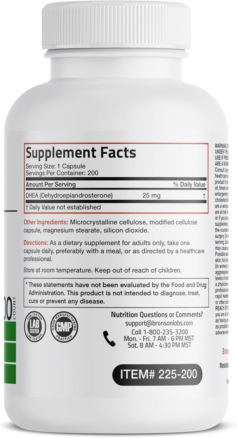 Bronson DHEA 25mg Fórmula Diaria, 200 Cápsulas Vegetarianas