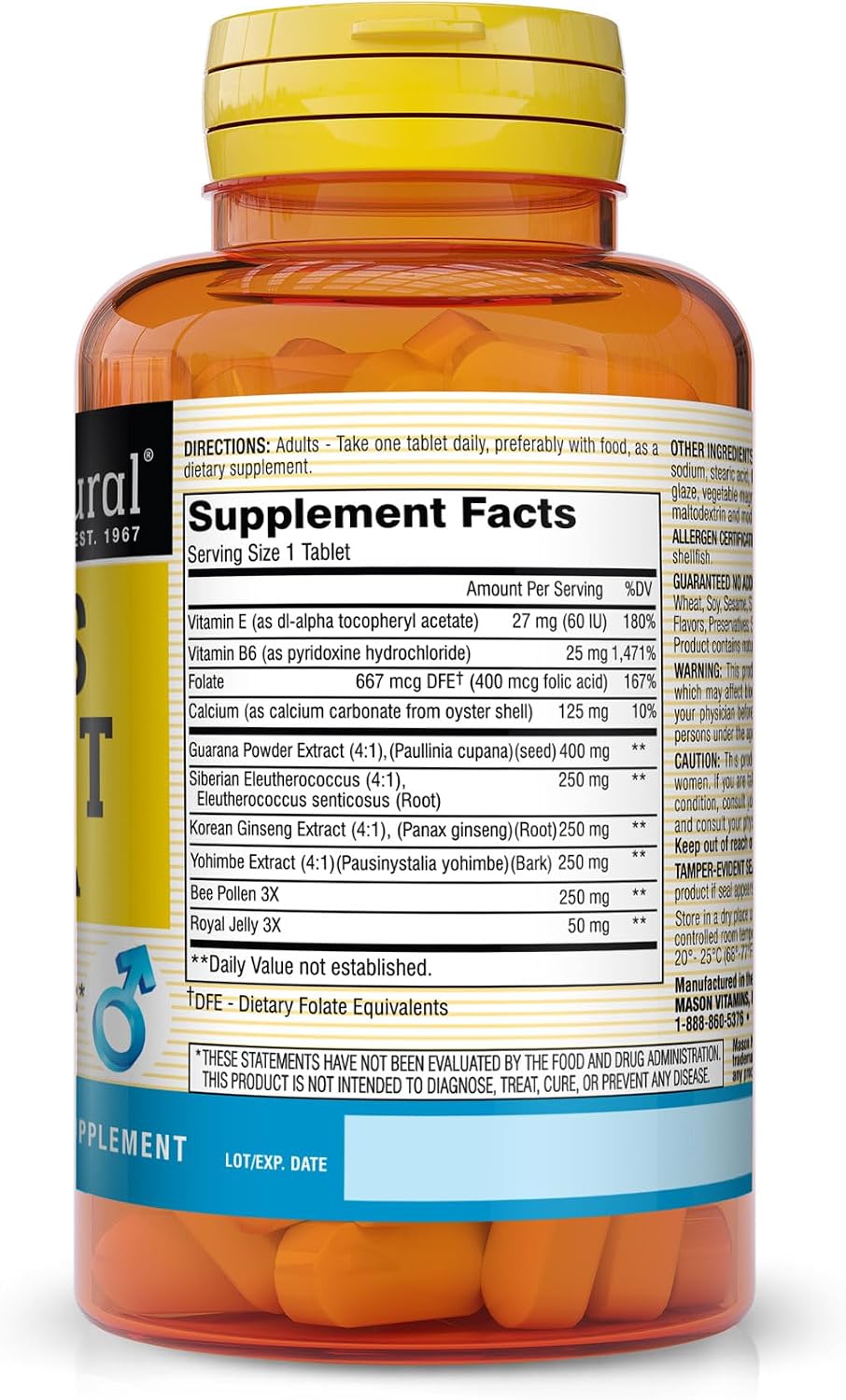 MASON NATURAL Men's Potent Formula - Complemento de rendimiento herbal para hombres - 60 comprimidos
