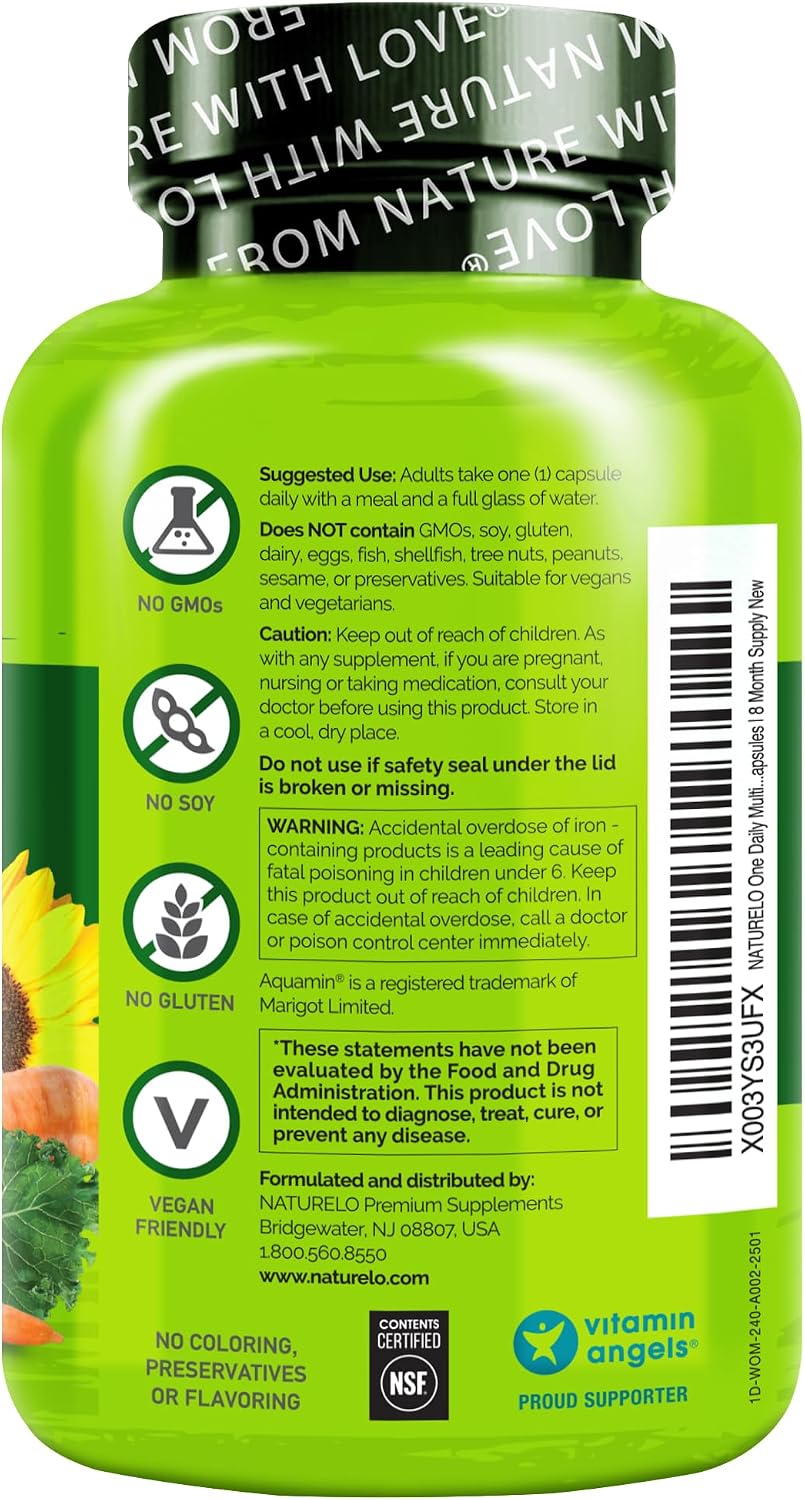 NATURELO Multivitamínico Diario para Mujeres - 240 Cápsulas - con Vitamina B12, Complejo B Activo, Extractos Vegetales, Sin OMG, Vegano - 8 Meses de Suministro