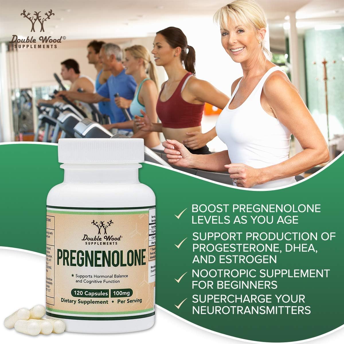 Pregnenolona 100 mg por dosis (Convertido a progesterona) - Probado por terceros - 120 Cápsulas (50 mg por cápsula) No transgénico - Double Wood