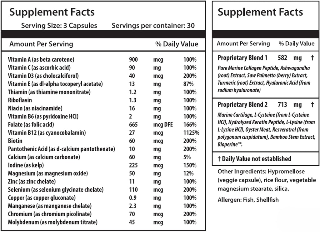 ULULIFE Multivitamínico Completo para Hombres y Mujeres - Biotina, Colágeno, Keratina - 180 Cápsulas (60 Días)