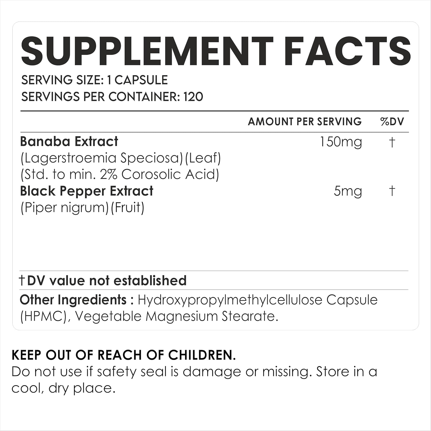 AMALTH Banaba Leaf Extract 150 mg | Ácido Corosólico 2% | 120 Cápsulas Veganas