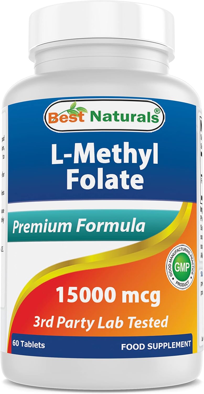 Best Naturals Metilfolato 15000 mcg (15 mg) - 60 Comprimidos - Forma Activa de Ácido Fólico