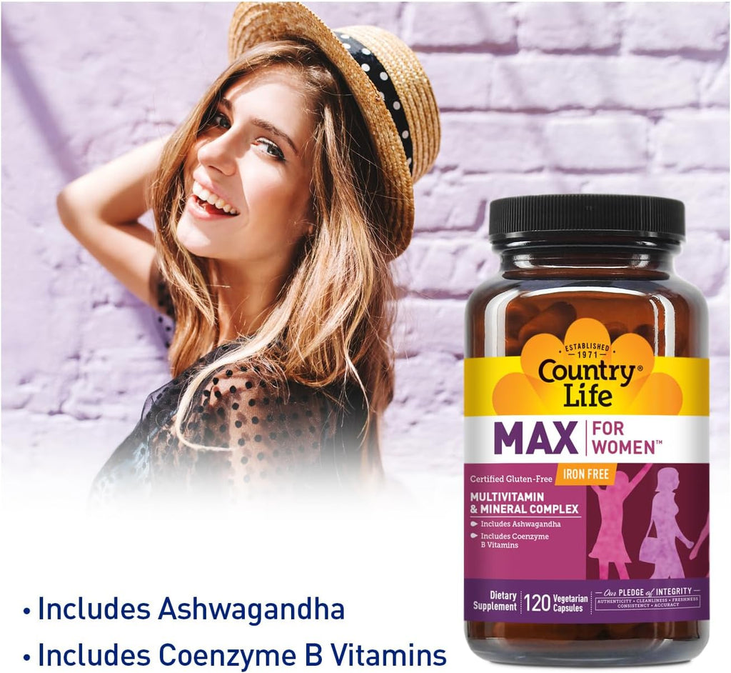 Country Life Max for Women - Iron-Free Multivitamin and Mineral Complex - 120 Vegan Capsules
