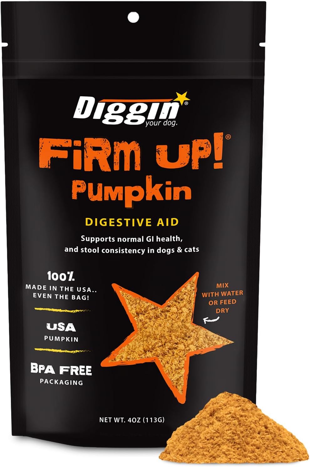 Diggin' Your Dog FIRM UP Original Pumpkin Suplemento Digestivo para Perros y Gatos, 28 g
