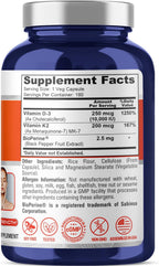 NusaPure 250 mg Vitamina D3 y 200 mcg K2 Cápsulas, 180 Cápsulas Vegetales (No GMO, Vegano)
