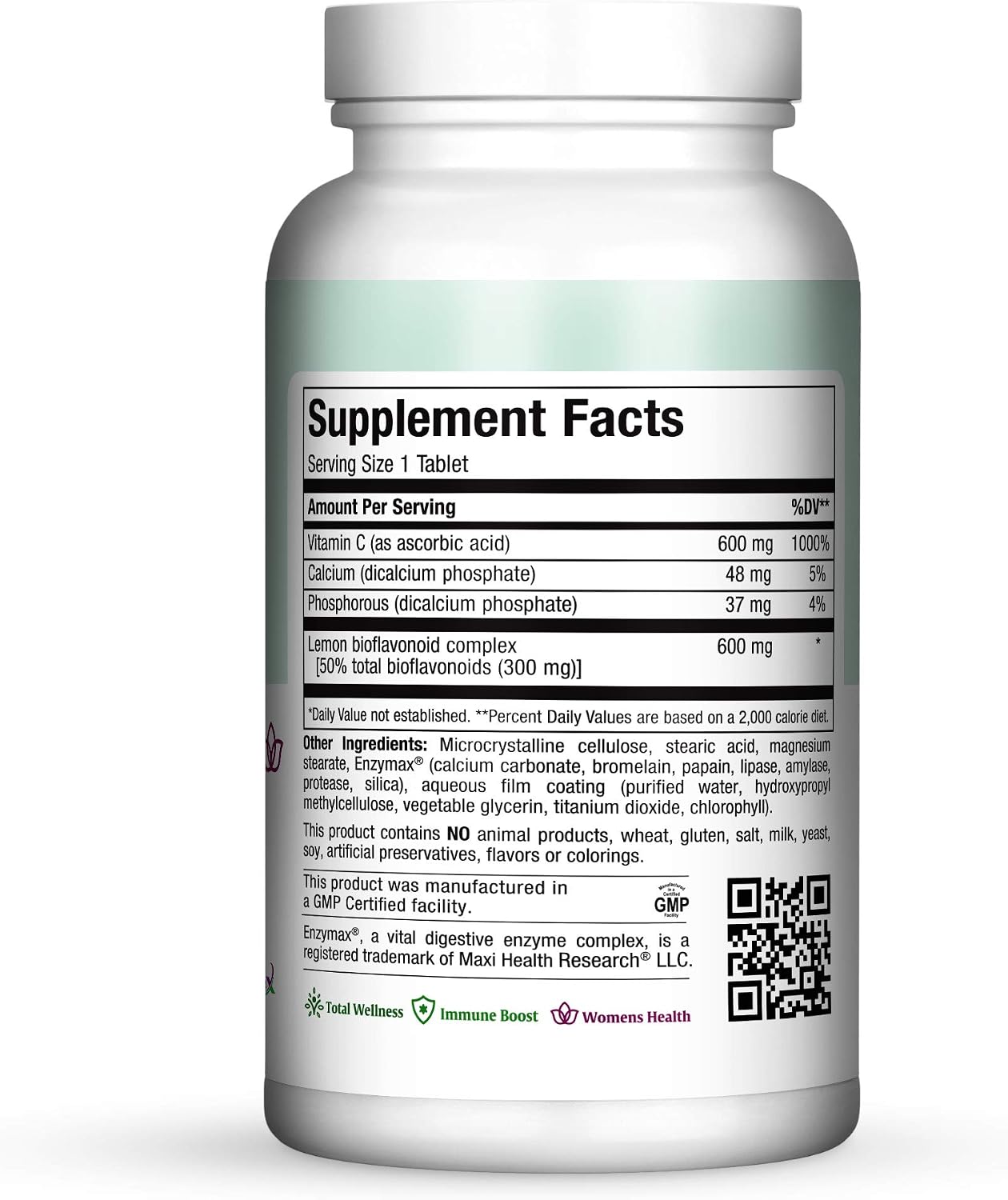 Pure-C Bio 600 - Complejo de Vitamina C 600 mg con Bioflavonoides, Calcio y Fósforo - 180 Comprimidos