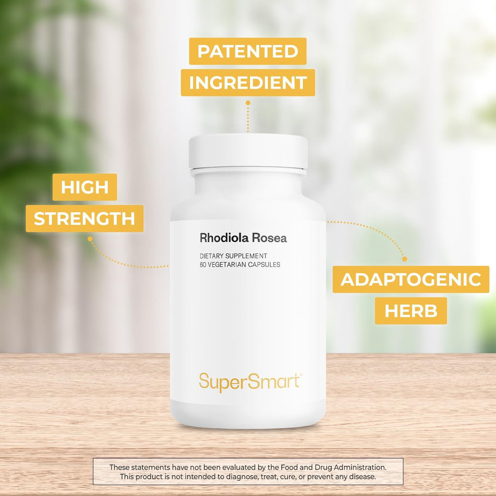 Supersmart Rhodiola Rosea 600mg al Día (Alta Potencia y Patente) - Rhodiolife - Extracto Estandarizado 5% Rosavinas, 1,8% Salidrósido - No-GMO, Sin Gluten - 60 Cápsulas Vegetales