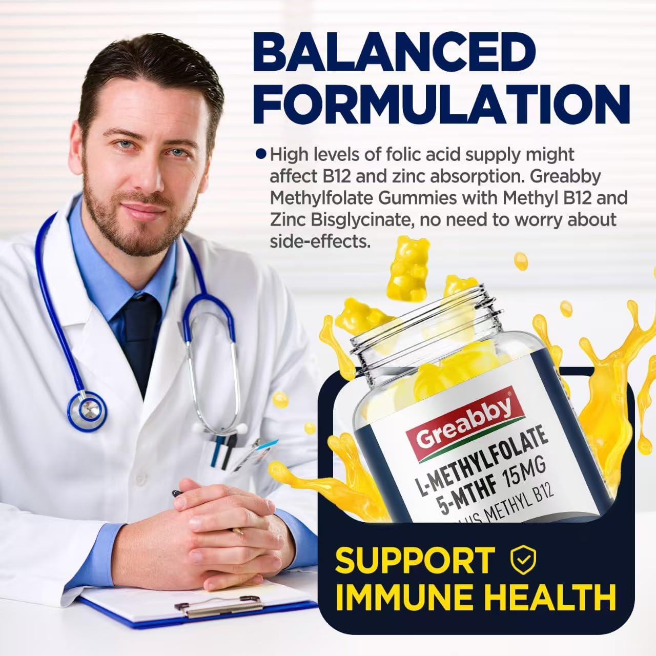 Gominolas de Metilfolato L con B12 Metilada - 5-MTHF 15 mg + Metilcobalamina 1000 mcg - 60 Gominolas Sin Azúcar