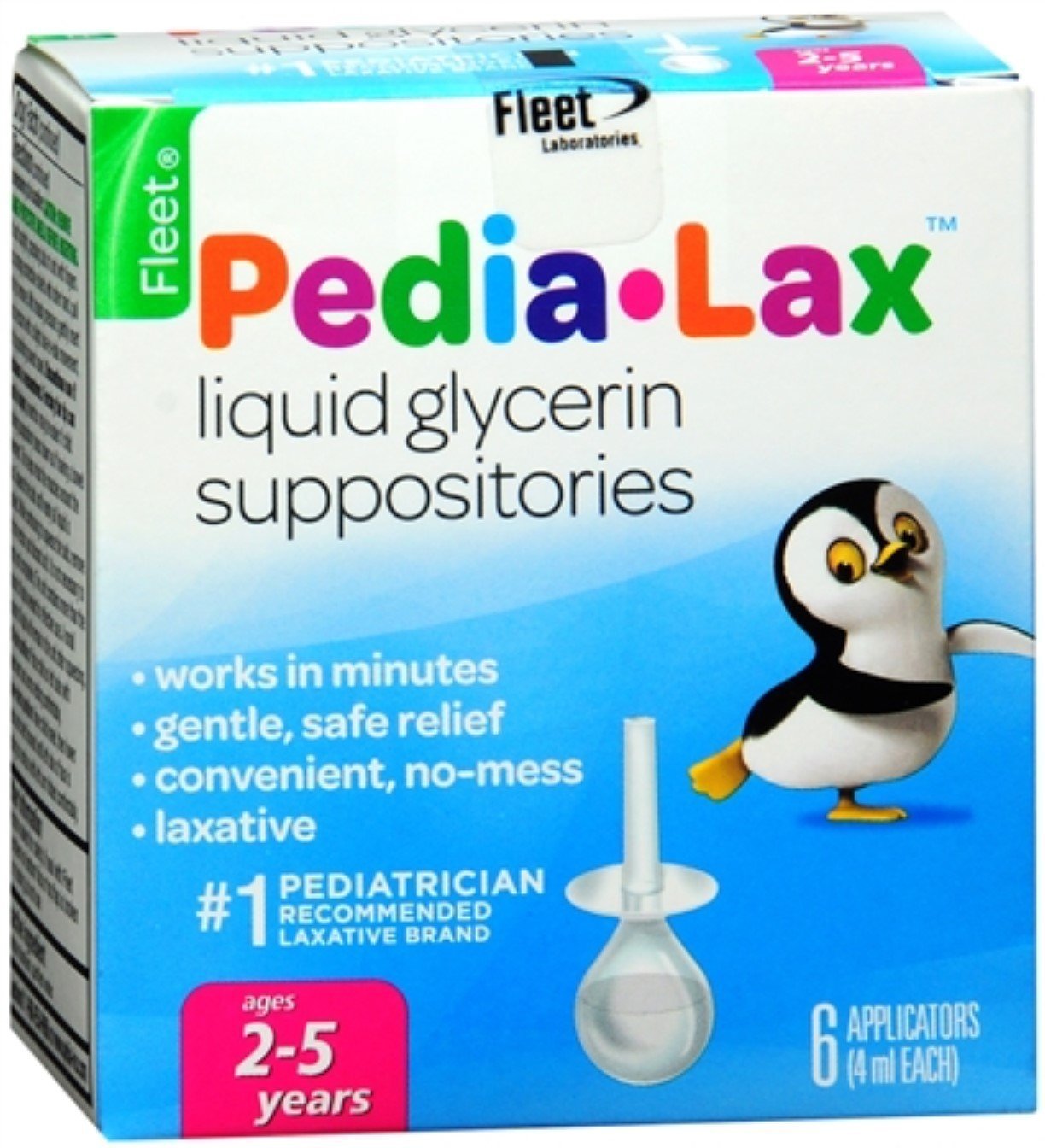 Fleet Pedia-Lax Glycerin Liquid Suppositories for Children, 24 Count (4 packs of 6)