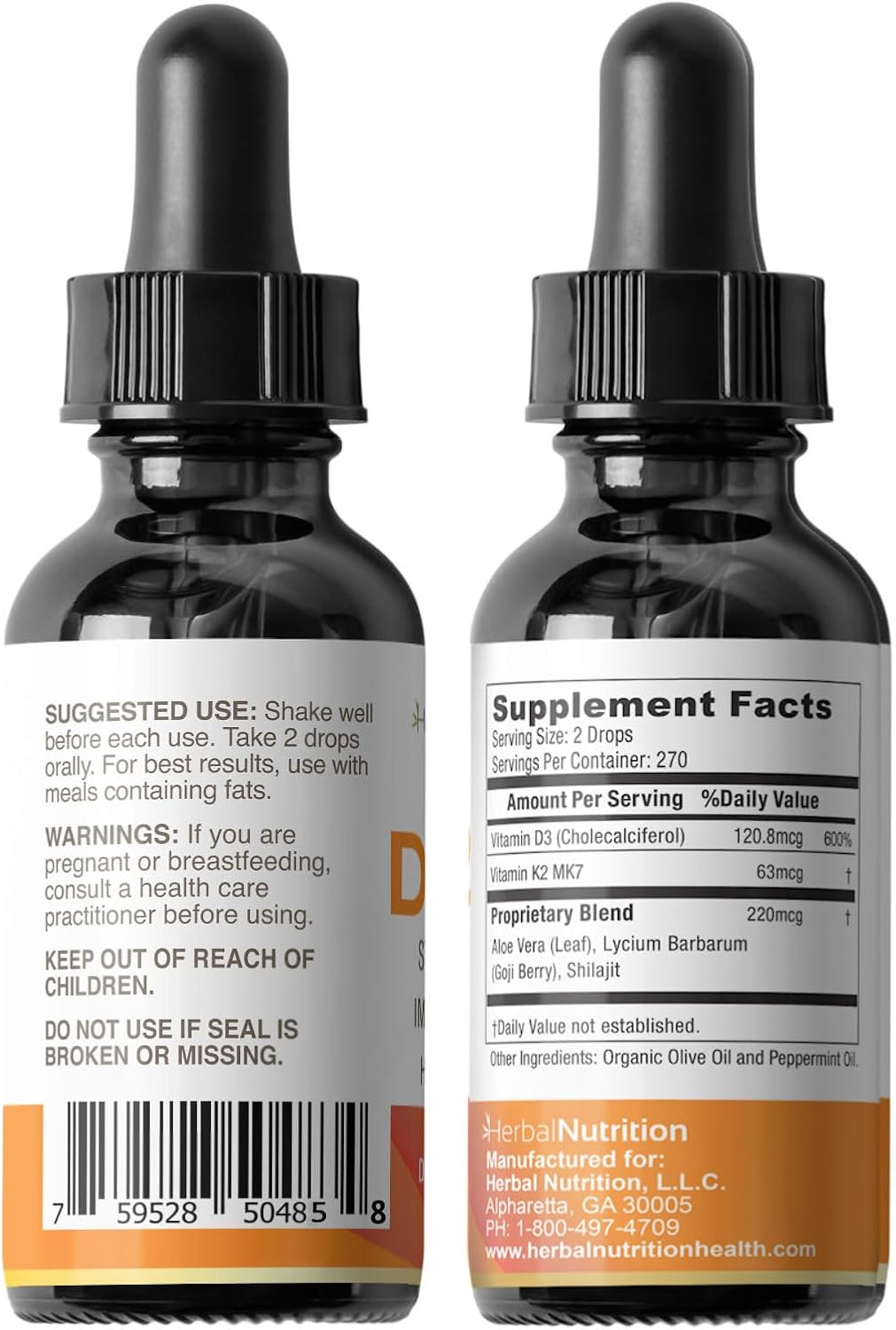 Complejo de Vitamina D3 y K2 5000 UI con K2 MK-7, 270 Dosis