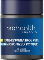ProHealth Longevity Trans-Resveratrol en Polvo 100 Gramos - Grado Farmacéutico, 1000 mg por Porción