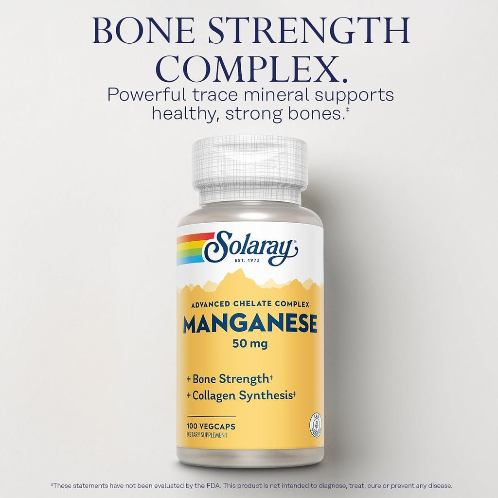 Solaray Manganese 50 mg – 100 Vegan Capsules – Mineral Supplement for Bone Health