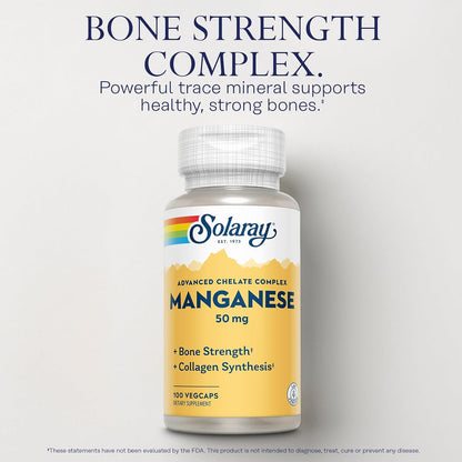 Solaray Manganeso 50 mg – 100 Cápsulas – Formación normal del tejido conjuntivo: es necesario para la síntesis de – Image 2