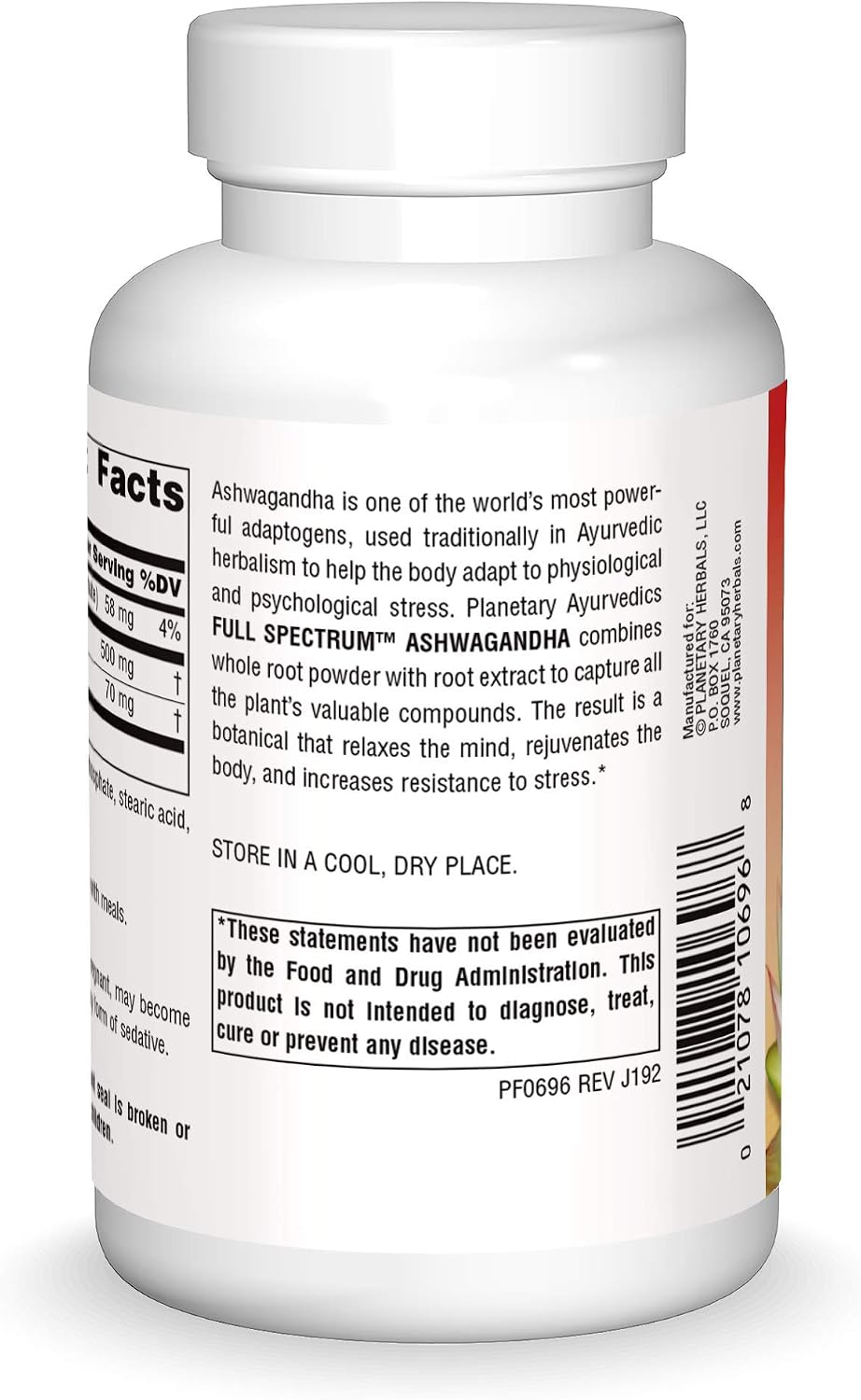 Planetary Herbals Ashwagandha Espectro Completo, 570 mg, 120 Comprimidos